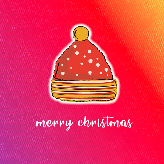 Red Background Hat Merry Christmas Card