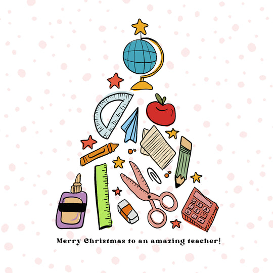 Merry Christmas Amazing Teacher Christmas Tree Made Of School Stationery Card