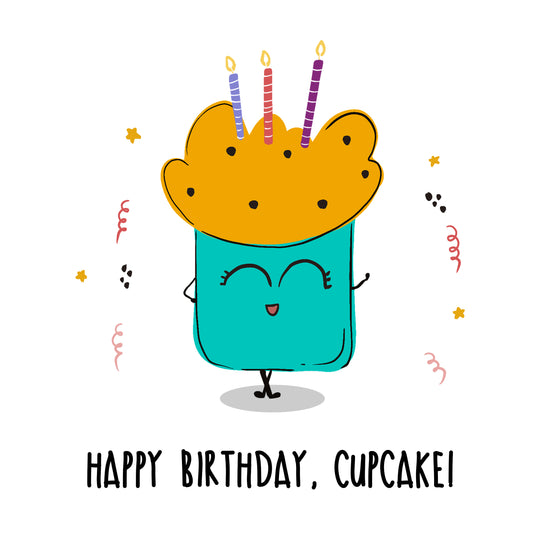 Happy Birthday Cute Blue Cupcake Card