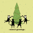 Season's Greetings Black Cats Dancing Around Christmas Tree Card Season_Christmas Theme_Dancing