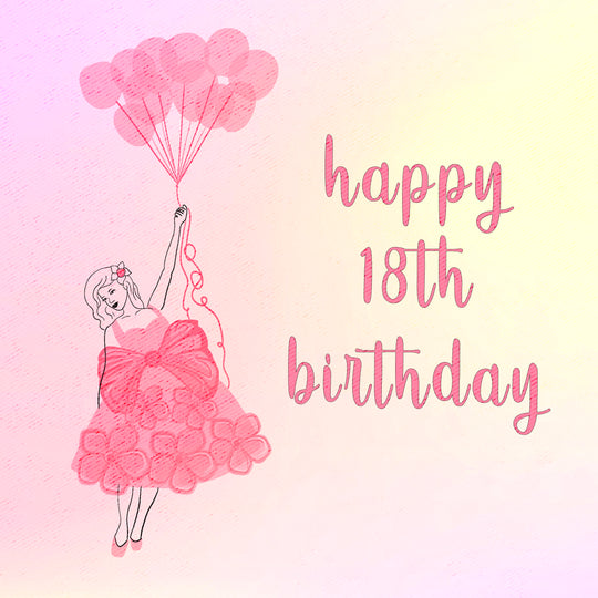 Balloon Girl Happy 18th Birthday Card