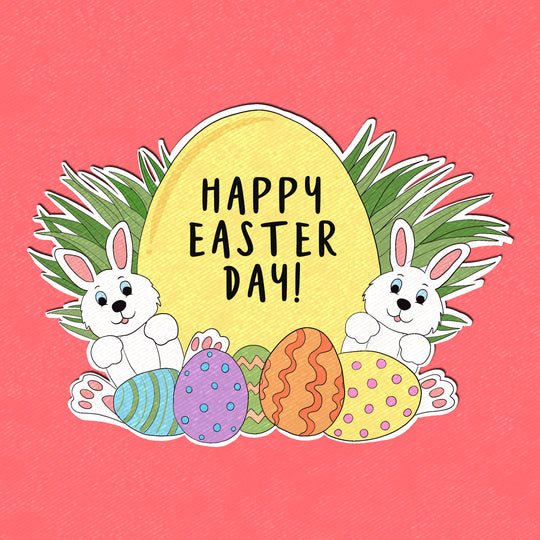 Adorable Bunnies And Colourful Eggs Easter Card