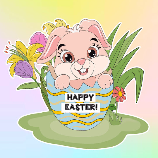 Lovely Bunny And Beautiful Flowers Easter Card