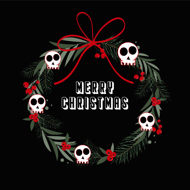 Merry Christmas Wreath With Skulls Card Season_Christmas Seo_Gothic