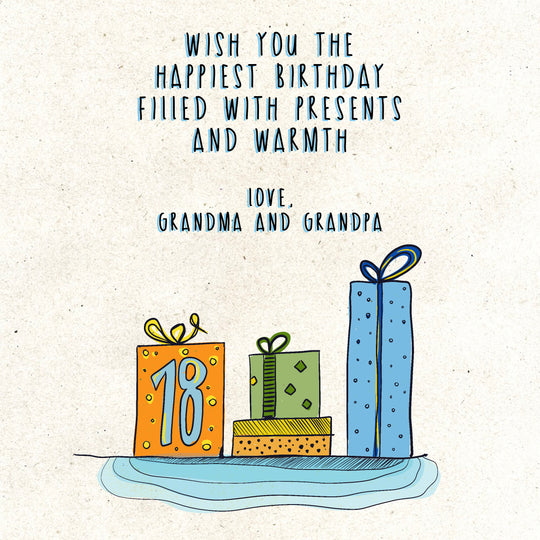 Colorful Presents Happy 18th Birthday Grandson