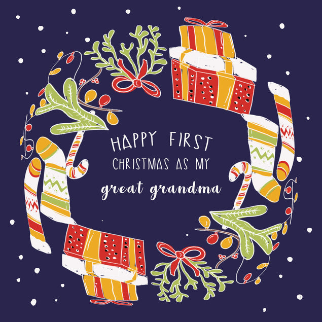 Happy First Christmas As My Great Grandma Chridtmas Wreath Card Season_Christmas Seo_For Great Grandma Seo-First