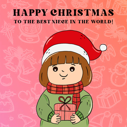 Merry Christmas Niece Little Girl Holding A Gift Card