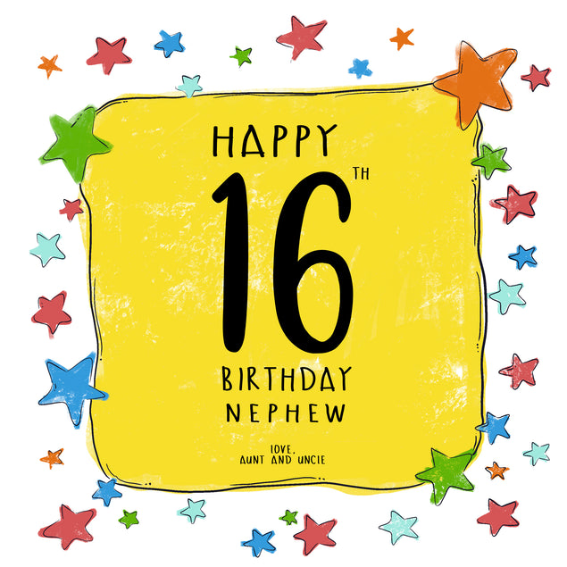 Colorful Stars Happy 16th Birthday Nephew Recipient_For Nephew Milestone Age_16th Birthday