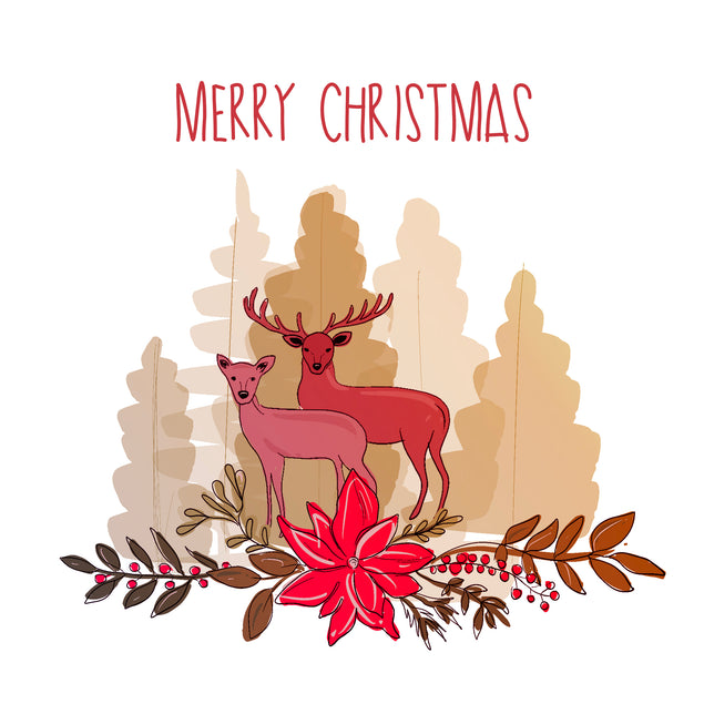 Merry Christmas Red Stag And A Hind Card Season_Christmas Seo_Stag