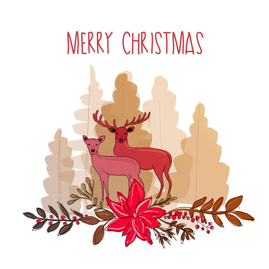 Merry Christmas Red Stag And A Hind Card