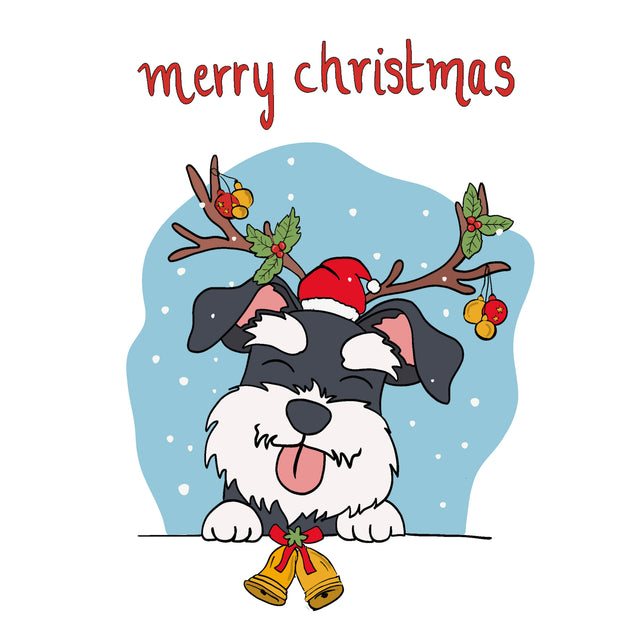 Merry Christmas Cute Schnauzer And Christmas Bells Card Season_Christmas Seo_Schnauzer