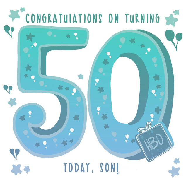 Blue Stars Happy 50th Birthday Son Milestone Age_50th Birthday Recipient_For Son
