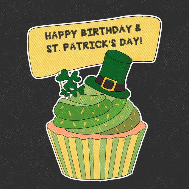 Happy Birthday Green Cupcake With Hat St. Patrick's Day Card Season_St. Patrick's Day Occasion_Birthday