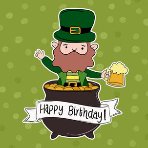 Happy Birthday Leprechaun And Pot Of Gold St. Patrick's Day Card Season_St. Patrick's Day Occasion_Birthday
