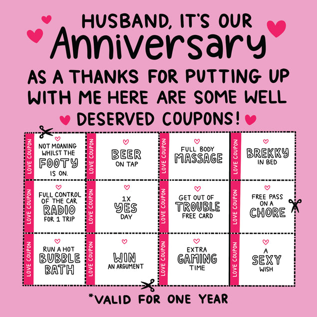 Happy Anniversary Husband Well Deserved Coupons Card Occasion_Anniversary Occasion_Wedding Anniversary Style_Funny