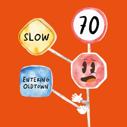 Warning Road Sign 70th Birthday Card