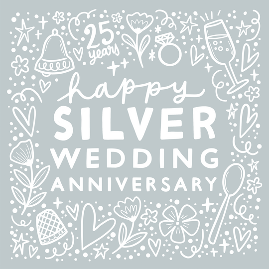 Flowers And Hearts Silver Wedding Anniversary Card
