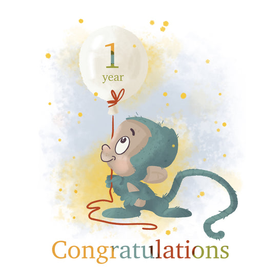 Happy 1st Birthday Cute Monkey With A Balloon Card