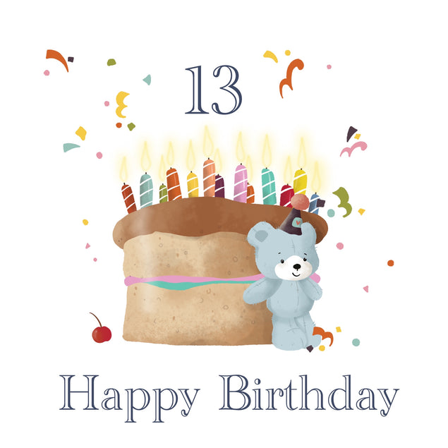 Happy 13th Birthday Cake And A Tiny Blue Bear