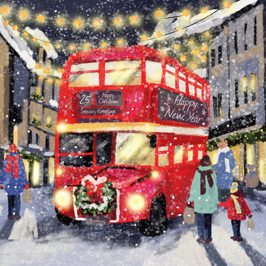 Merry Christmas And Happy New Year Red Bus Card
