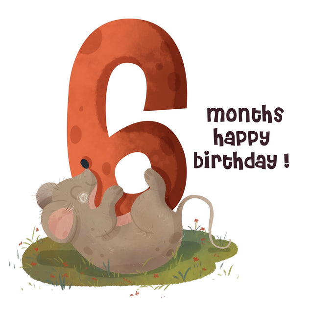 Cute Mouse Happy Birthday Card Milestone Age_6th Month