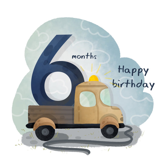 Blue Background Car Happy Birthday Card