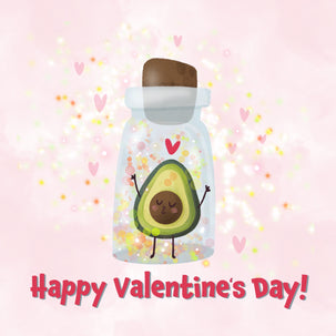 Happy Valentine's Day Adorable Avocado In A Bottle Card Season_Valentine's Day Theme_Avocado