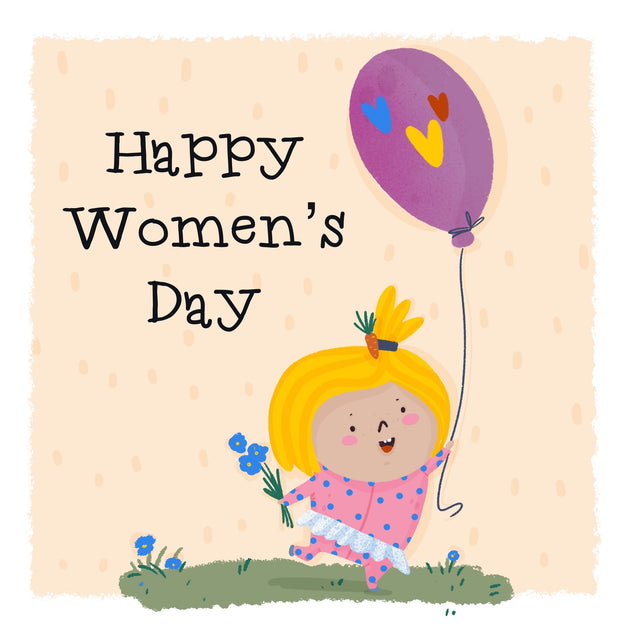 Girl With Balloon Happy Women's Day Card Season_International Women’s Day, greeting_card, Style_Cute