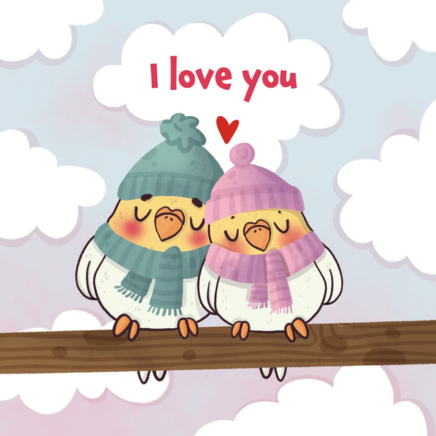Warm Dressed Bird Couple Happy Valentine's Day Card Season_Valentine’s Day, Theme_Bird