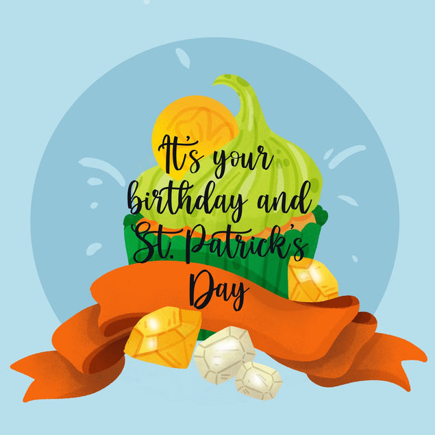Happy Birthday Green Cupcake And Coins St. Patrick's Day Card Season_St. Patrick's Day, Occasion_Birthday