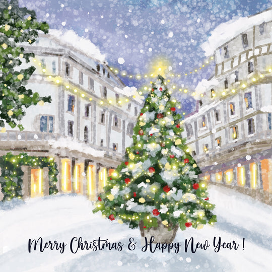 Merry Christmas And Happy New Year Magnificent Christmas Tree On The Square Card
