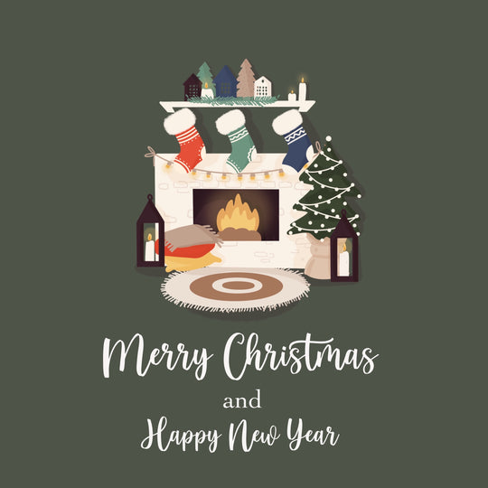 Merry Christmas And Happy New Year Comfy Fireplace Card