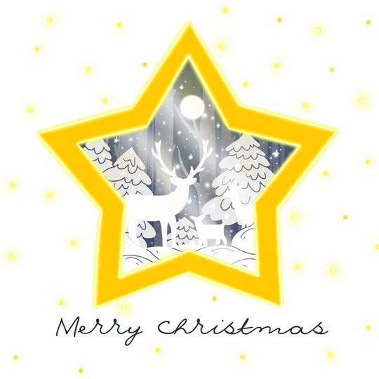 Merry Christmas Golden Star And Deer Card