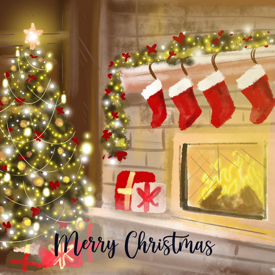 Merry Christmas Traditional Fireplace Card