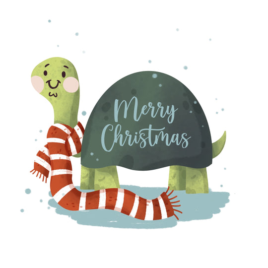 Merry Christmas Cute Turtle Wearing A Scarf Card