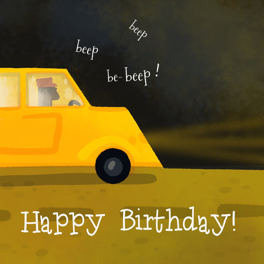 Yellow Car Happy Birthday Beep Beep Card