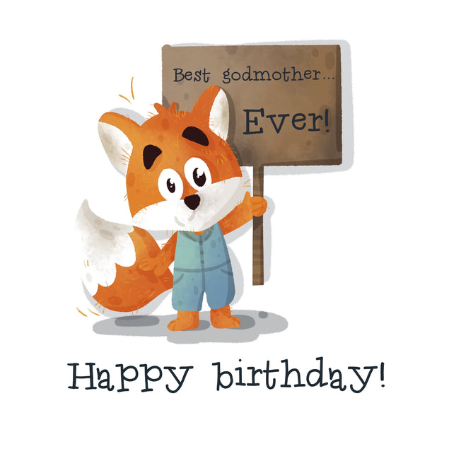 Cute Little Fox Happy Birthday Godmother Card Seo_For Godmother