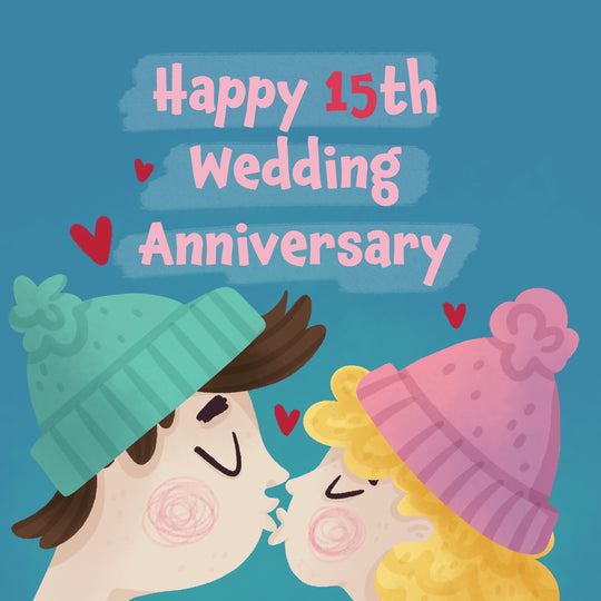 Happy 15th Wedding Anniversary Kissing Couple Card