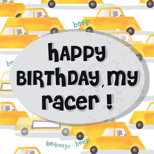 Yellow Cars Happy Birthday My Racer Card
