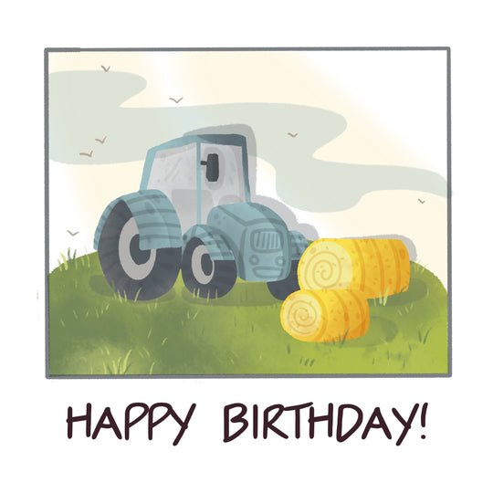 Blue Tractor Happy Birthday Farmer Card