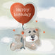 Teddy Bear On Heart-Shaped Balloon Happy Birthday Card