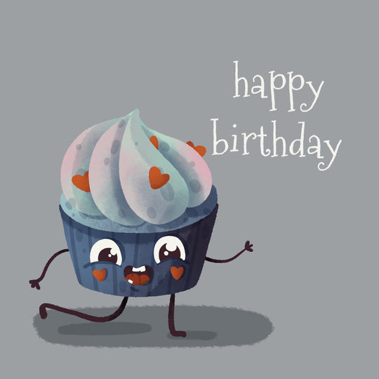 Cupcake With Hearts Happy Birthday Card