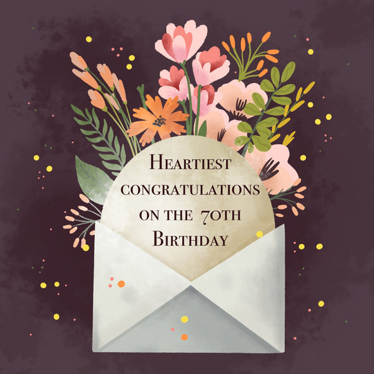 Heartiest Congratulations Letter And Flowers 70th Birthday Card