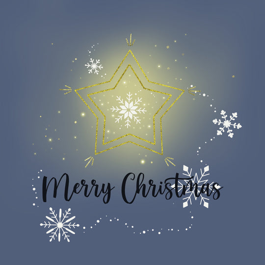 Merry Christmas Golden Star And Snowflakes Card