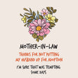 Thanks For Not Putting My Husband Up For Adoption Mother-in-law Card Season_Mother’s Day, Recipient_For Mother-in-law