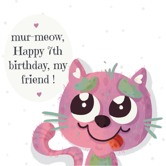Cat Mur-Meow Happy 7th Birthday Card