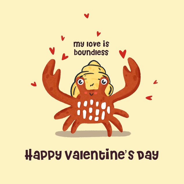 Cute Crab My Love Is Boundless Valentine's Day Card Season_Valentine’s Day, Seo_Crab