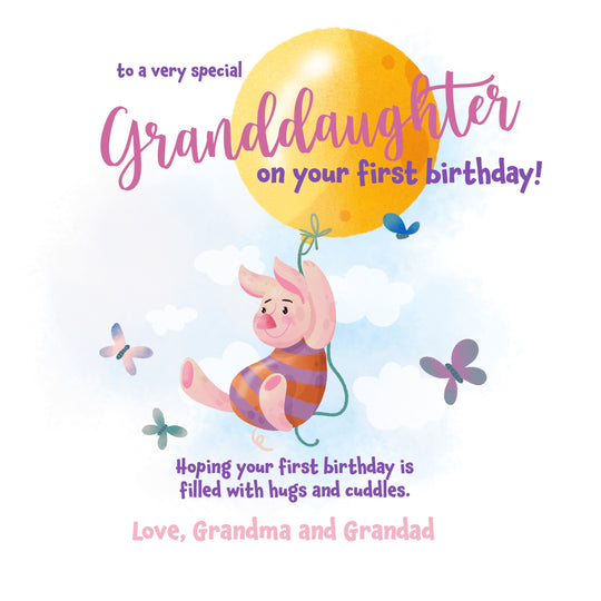 Happy 1st Birthday Granddaughter Piglet Card