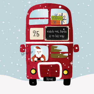 Merry Christmas Santa Driving The Red Bus Card Season_Christmas Theme_Traditional