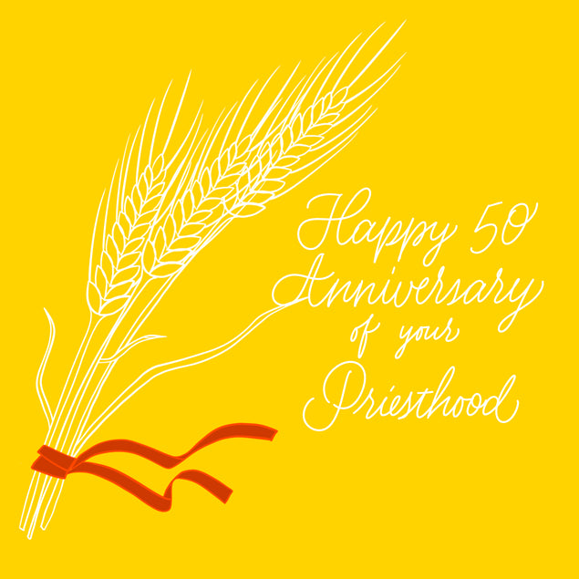 Yellow Background Happy 50th Anniversary Of Your Priesthood